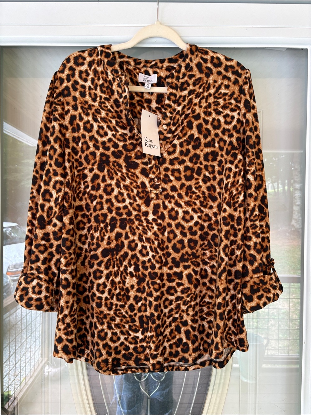 NWT Kim Rogers Leopard Print Blouse in Brown and Black